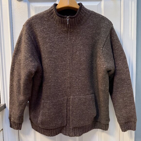 Vintage L.L. Bean Wool Linen Blend Lined Full Zip Cardigan Sweater Brown - XXL - Picture 1 of 7